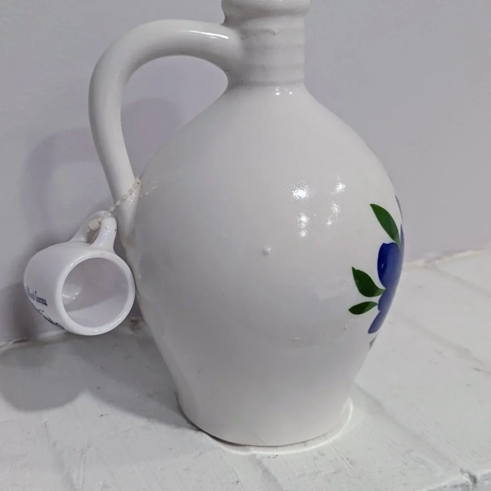 VTG Bavarian Enzian Liqueur Decanter Attached Shot Glass Floral Barware 60s
